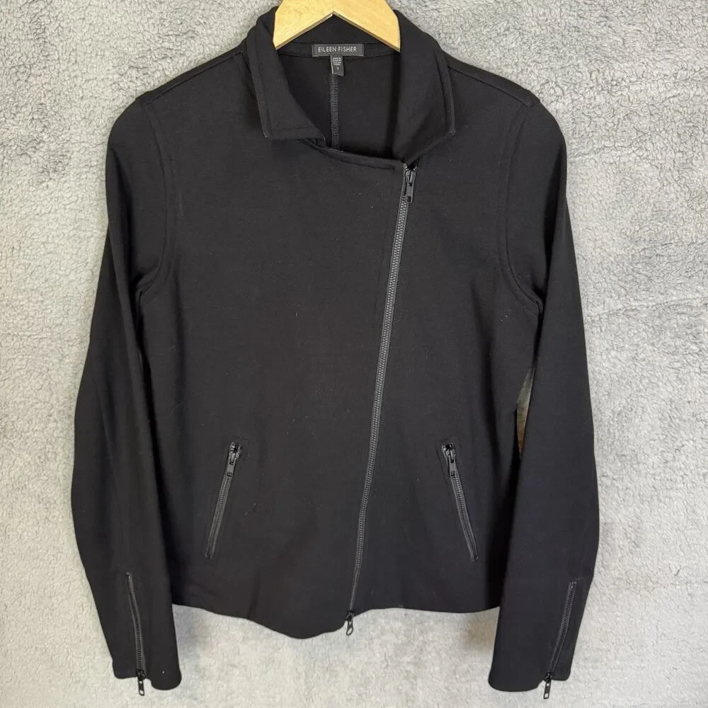 Eileen‎ Fisher Jacket Women's S Black Long Sleeves Asymmetrical Full Zip